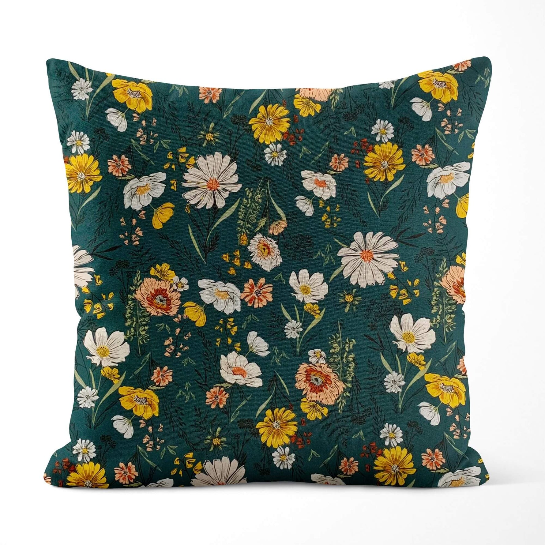 Wildflower Pillow Covers and Euro Shams – Teal or Black Floral Style