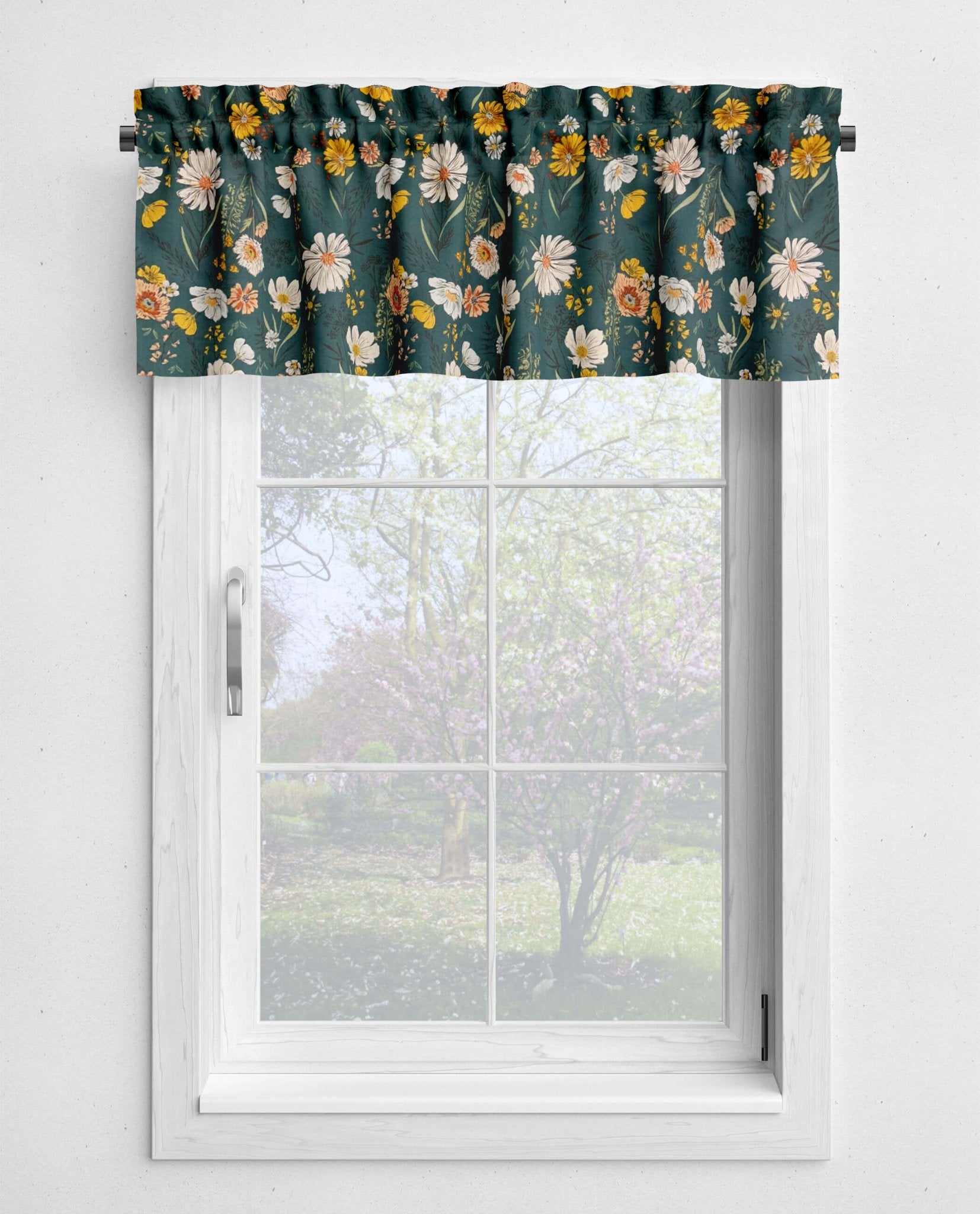 Wildflower Valances and Tier Curtains – Charcoal Black or Teal Blue