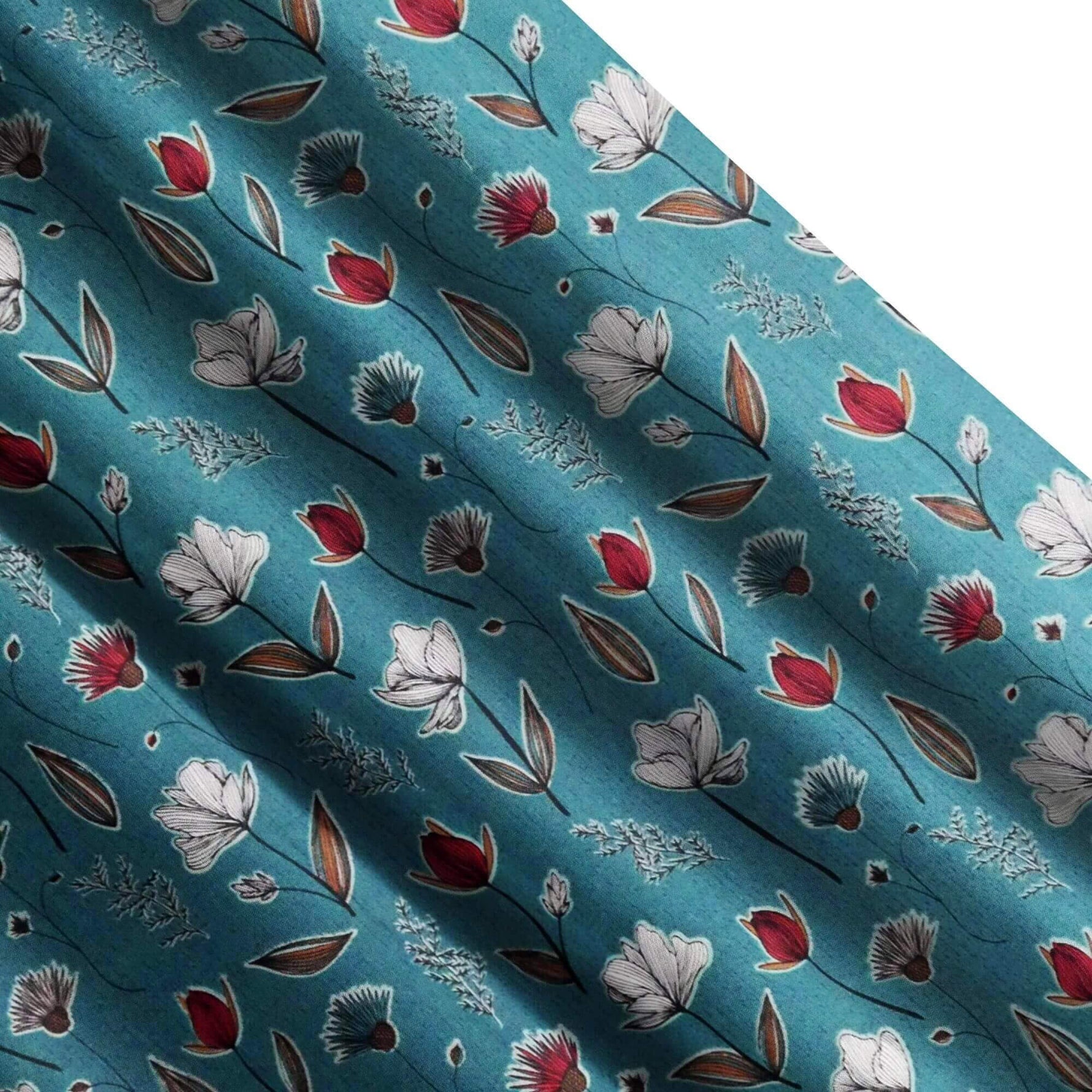 Wildflowers Green and Blue Floral Valances and Cafe Curtains