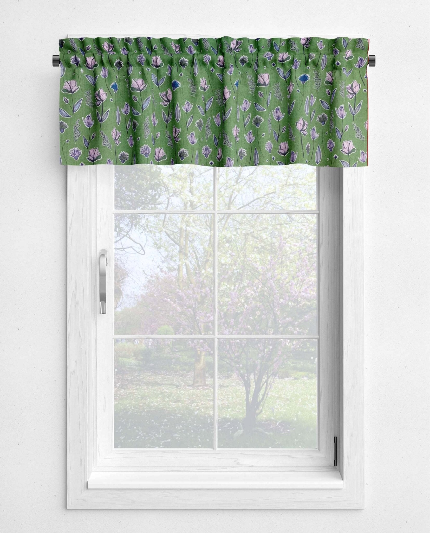 Wildflowers Green and Blue Floral Valances and Cafe Curtains