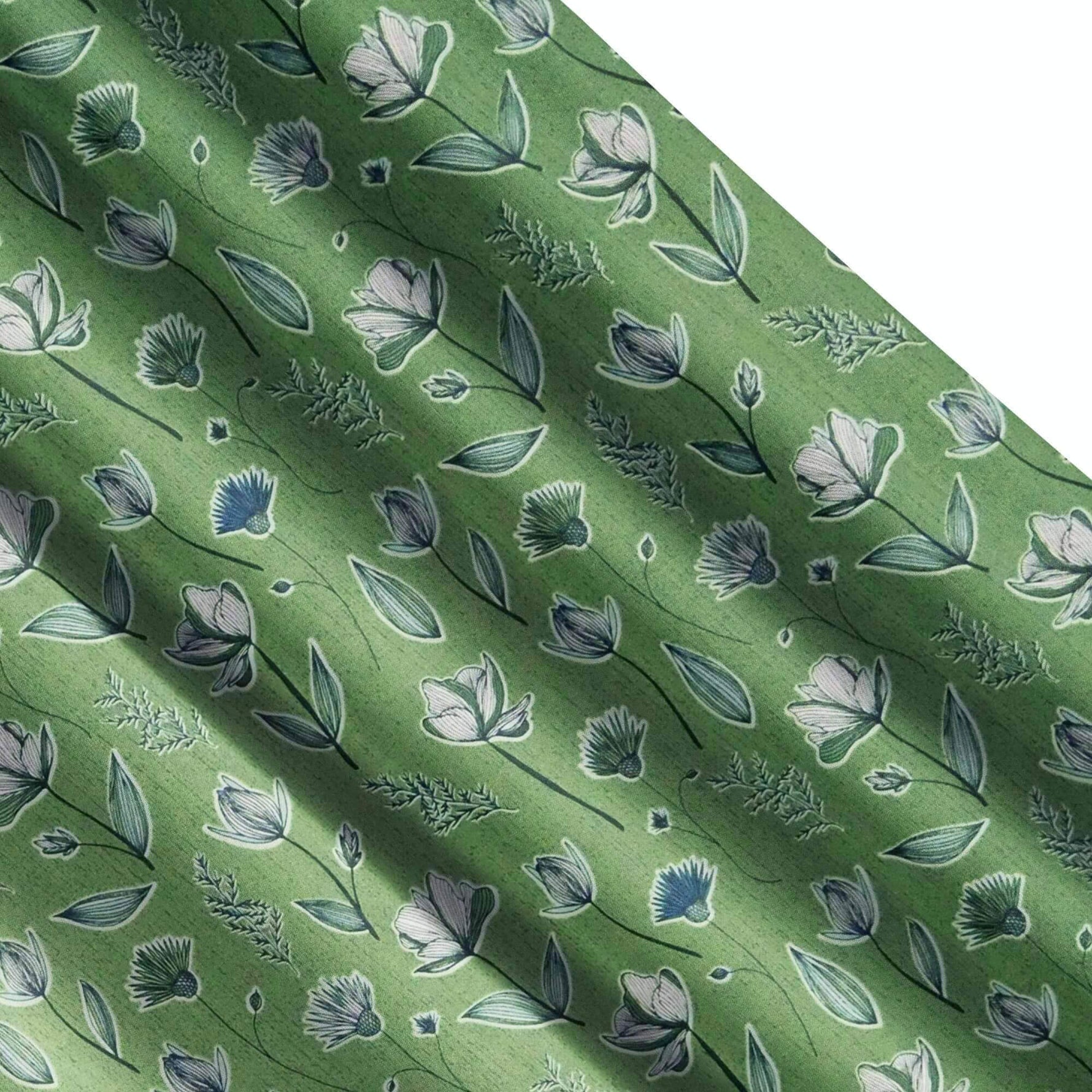 Wildflowers Green and Blue Floral Valances and Cafe Curtains