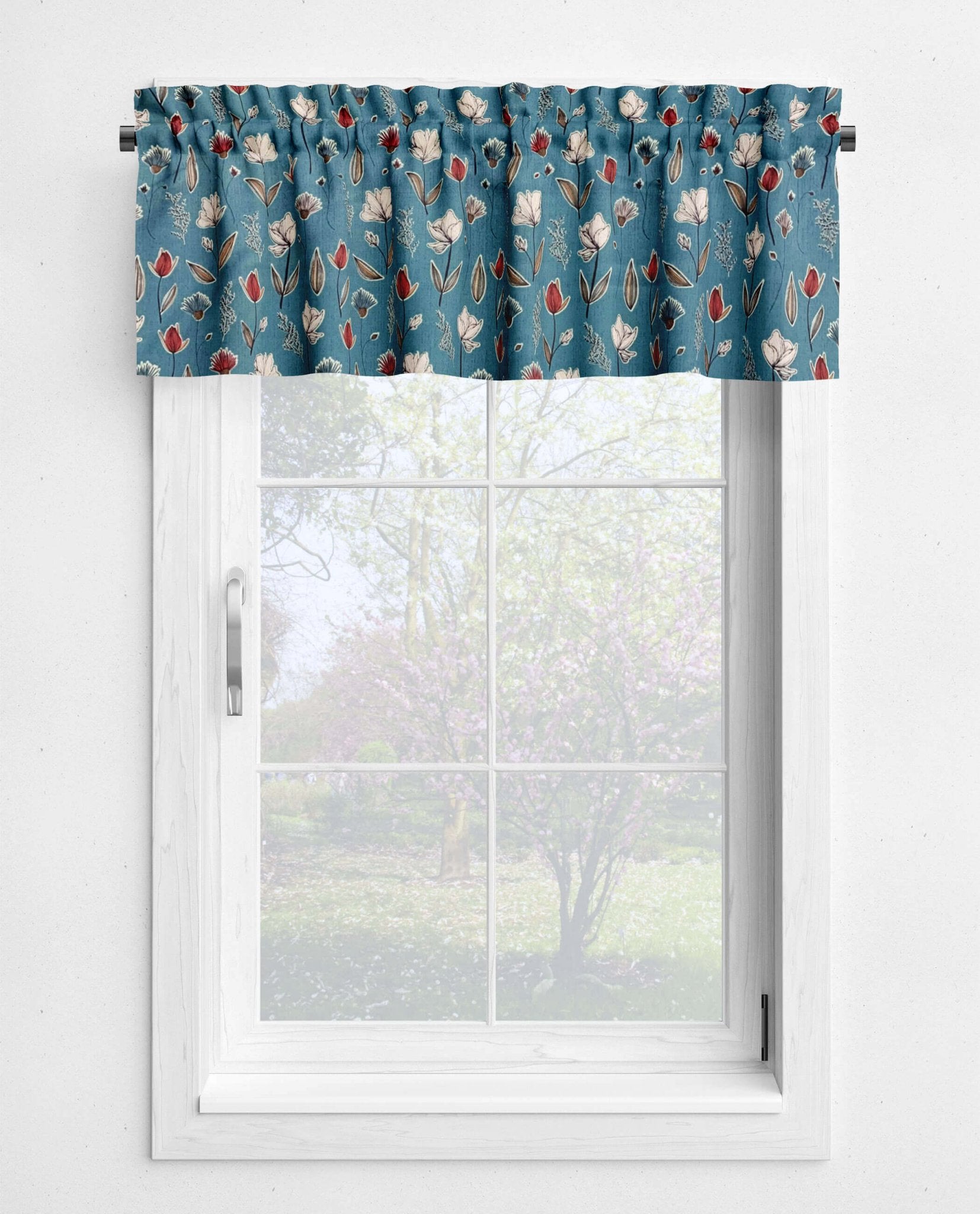 Wildflowers Green and Blue Floral Valances and Cafe Curtains