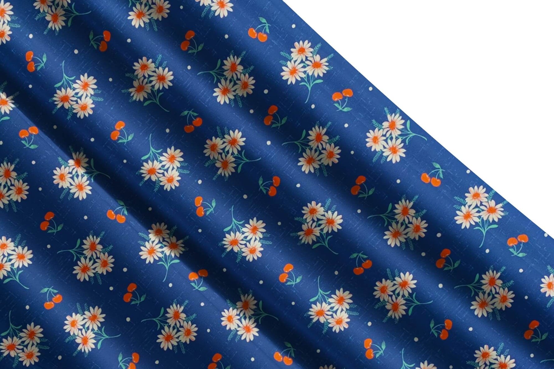 Yellow and Blue Cherry Daisy Valances – Vintage Kitchen Window Treatments