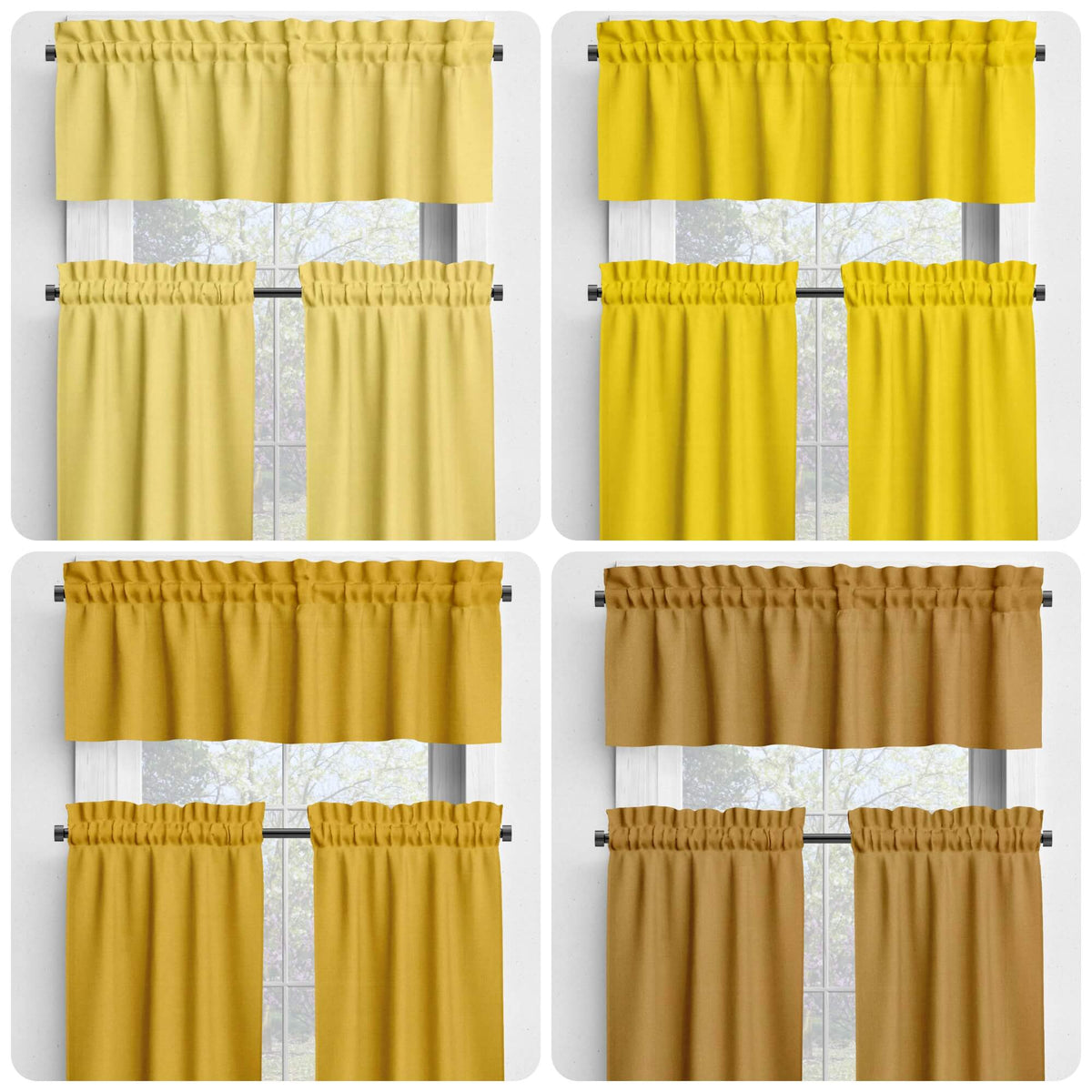 Yellow and Gold Cotton Valances and Cafe Curtains