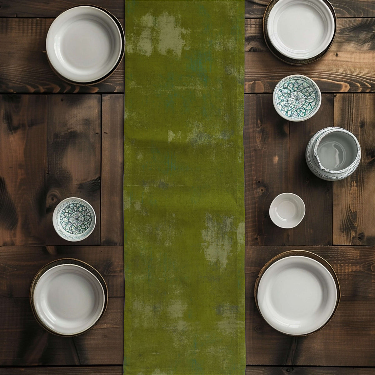 Light and Dark Green Abstract Grunge Table Runners and Placemats